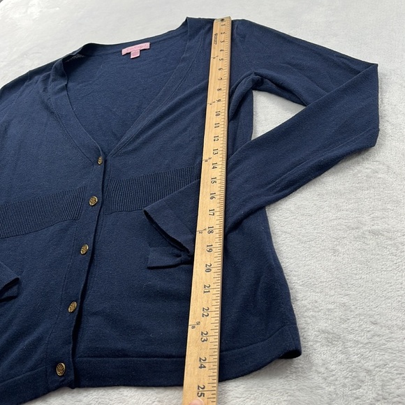 Lilly Pulitzer S Silk Cotton Navy Blue V Neck Button Cardigan Soft Sweater - Picture 11 of 12